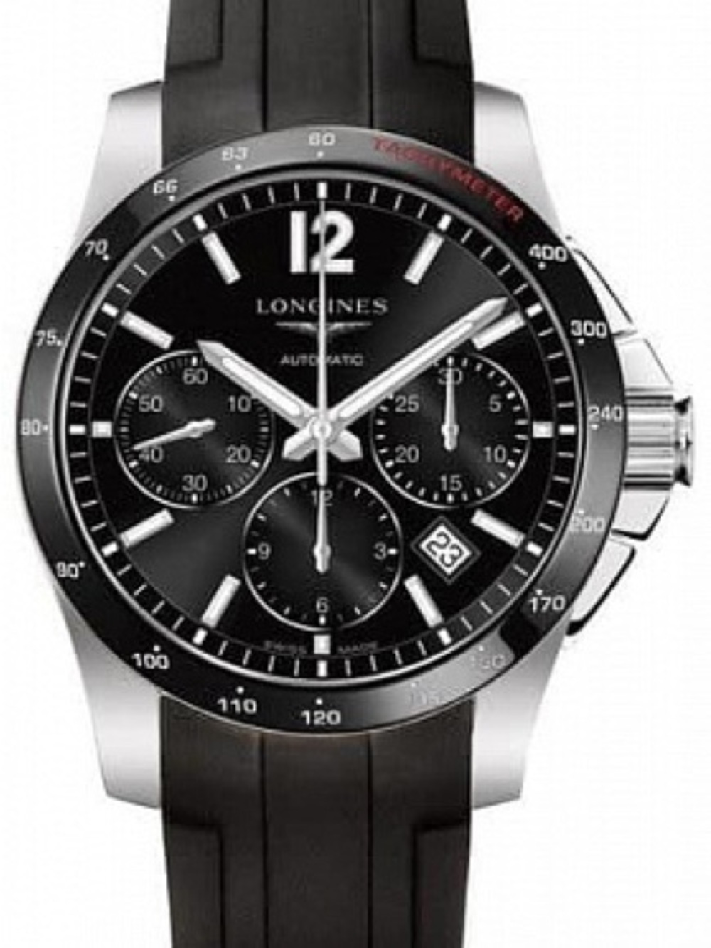 Longines Black and Silver Chronograph Watch